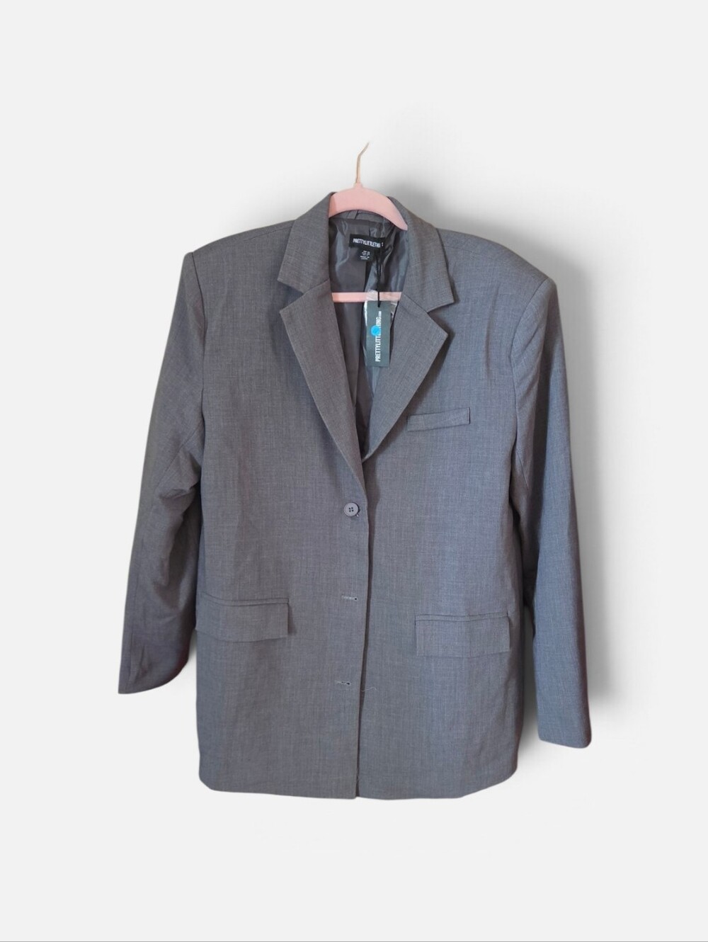 PrettyLittleThing Textured Look Shoulder Padded Oversized Blazer Grey Size 10